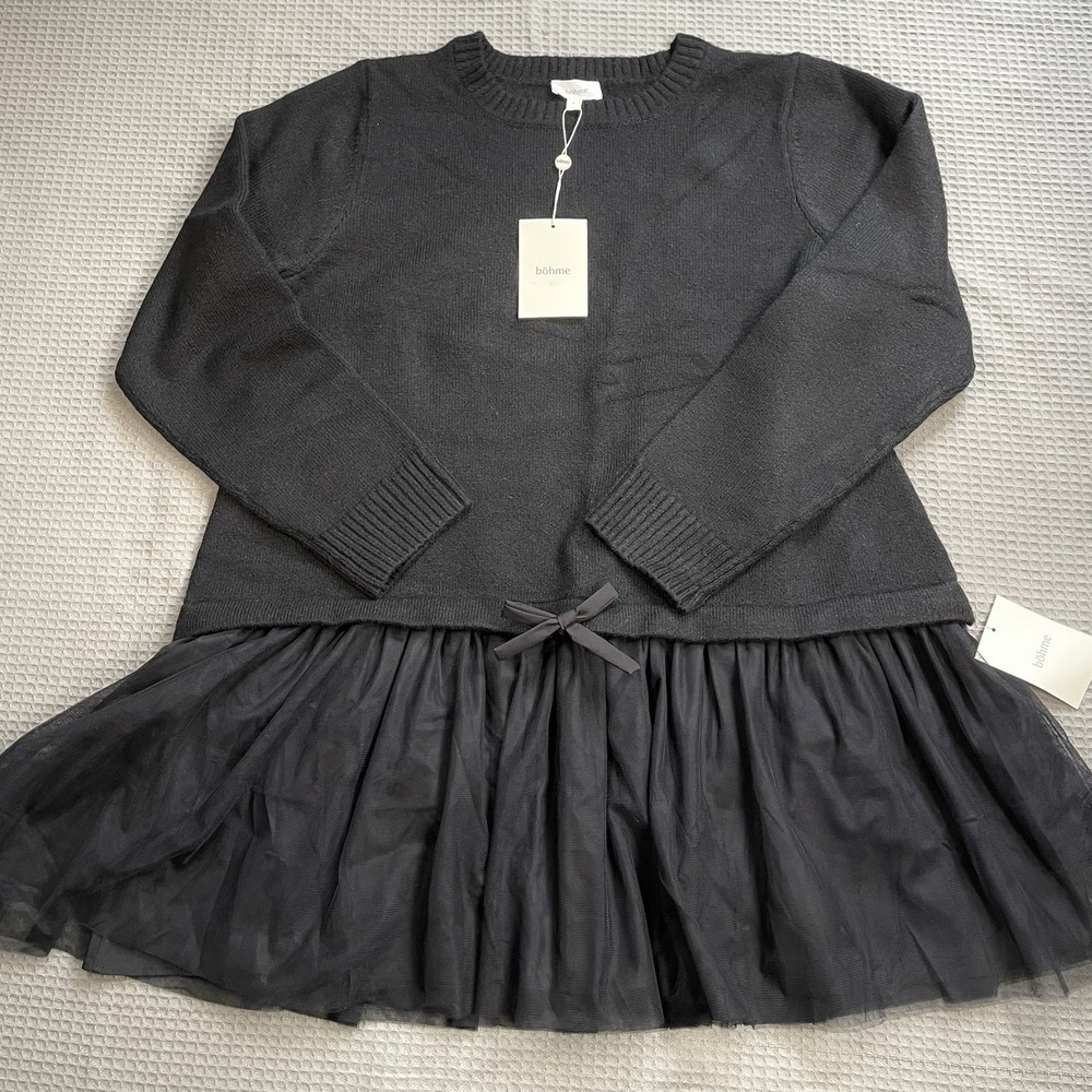 New Bohme Bellise Baby Doll Sweater Dress Large Womens Black Whimsigoth